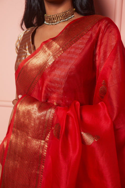 Handwoven Red Banarasi Silk Saree